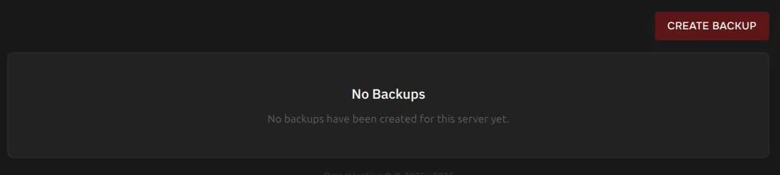 The Backups page with the Create Backup button