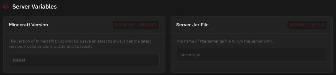 Startup page with the Minecraft Version variable